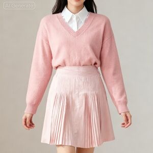 Burberry Pink Pleated A-line Skirt